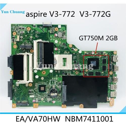 NBM7411001 for Acer aspire V3-772 V3-772G Laptop Motherboard EA/VA70HW HM86 DDR3 N14P-GT-A2 GT750M 2GB 100% Tested