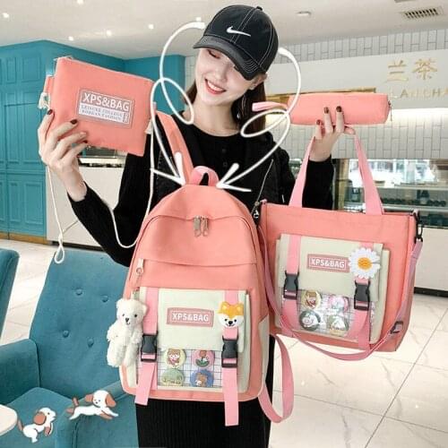 Nylon Schoolbag for Women Backpacks Fashion Ladies Backpack Waterproof School Bags Harajuku Teen Girls School Backpack 4 Pcs Set