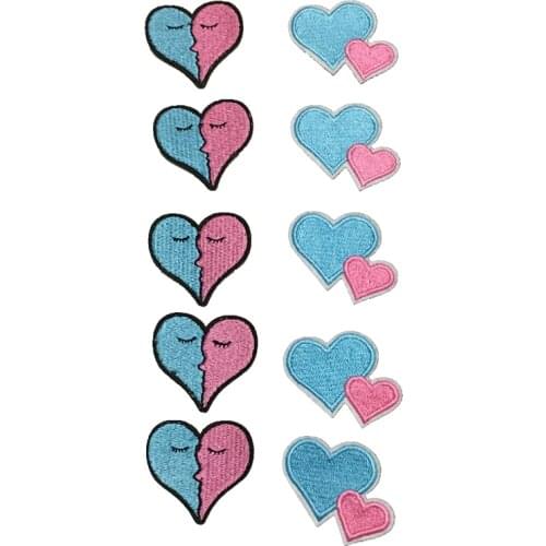 2019 New Pink and Blue Heart Embroideried Iron on Patches for Clothes DOY Sewing Accessories Hearted-shaped Embroidery Appliques