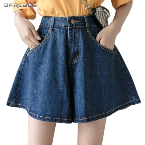 Deep Blue Streetwear Vintage Wide Leg Jeans Shorts Womens 2020 Casual High Waist Loose Summer Denim Short Trouser Female