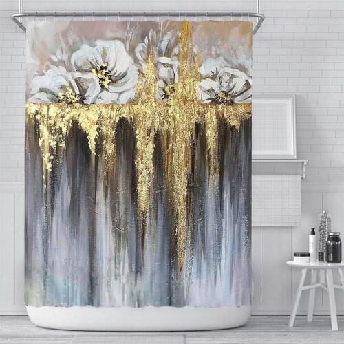 Light Luxury Gold Foil Print Shower Curtain Set Home Decoration Bathroom Curtains Fabric Waterproof Polyester With Hook YL-0034