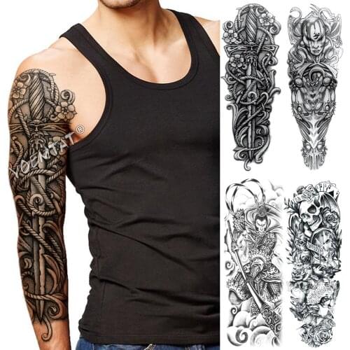 Large Arm Sleeve Tattoo Old School Sword Waterproof Temporary Tatoo Sticker Rope Power Warrior Men Women Full Totem Tatto