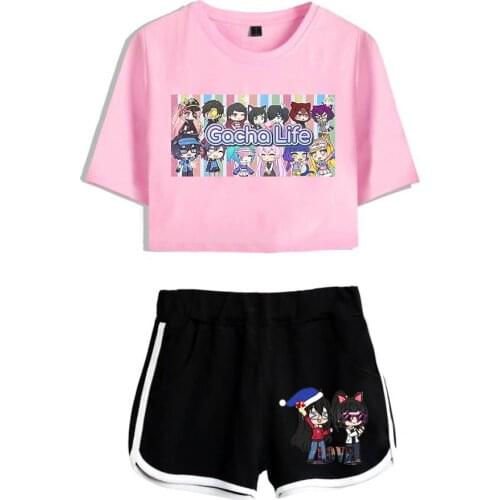 Trend Kawaii Game Gacha Life Ladies Two-piece Casual Sexy Sports Shorts + Short-sleeved T-shirt Girl Summer Suit Anime Clothing