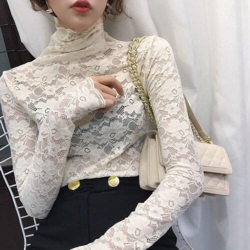 Women Blouse Turtleneck Lace Shirt Womens Long Sleeve Autumn Winter Blouse Shirts Ropa De Mujer