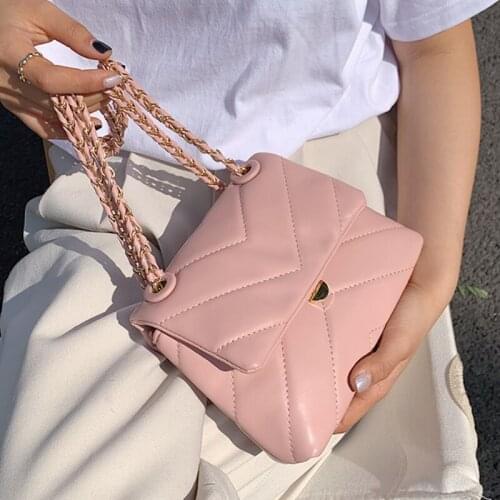 For Women 2022 Summer Fashion Shoulder Bag Female Handbags and Purses with Handle Pink V-line Crossbody Bag