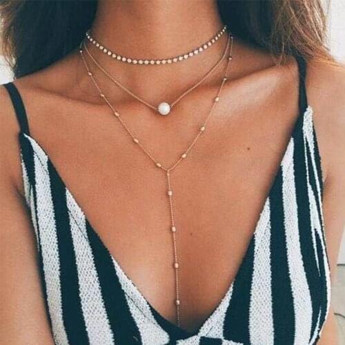 Multi Women crystal pearl Tassel gold Charm Choker Necklace chocker Jewelry collana Bijoux Femme Joyas mujer Collier ras du cou