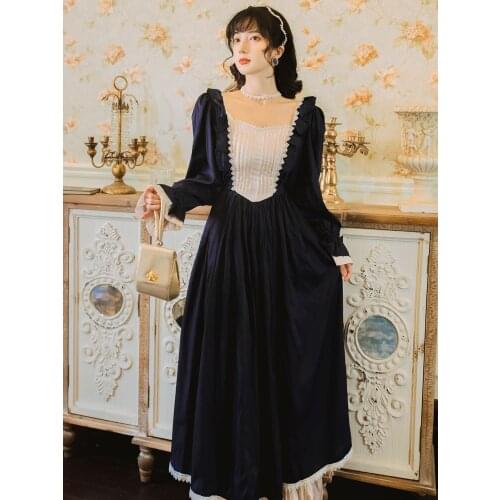 Gothic Vintage French Style Women Dress For Elegant Lady Retro Square Collar With Ruffles Flare Sleeve Princess Clothes Vestido