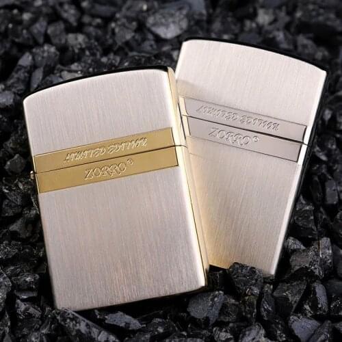 ZORRO Brass Kerosene Lighter Classic Gasoline Cotton Oil Windproof Creative Ultra-Thin Vintage Retro Copper Lighters Smoke Gift