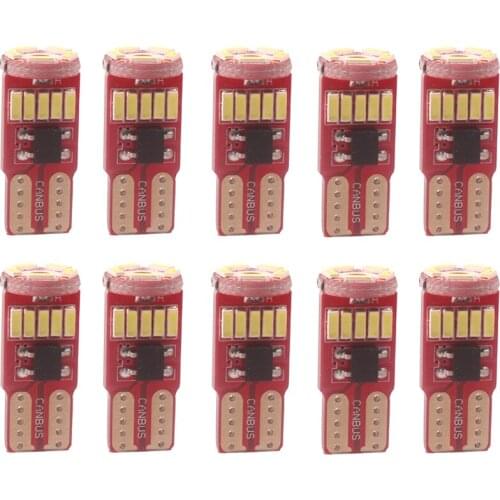 NHAUTP 10Pcs T10 W5W LED Canbus Bulbs 4014 15-SMD White Car LED Side Marker Lights Interior Map Reading Lamp 6000K 12V