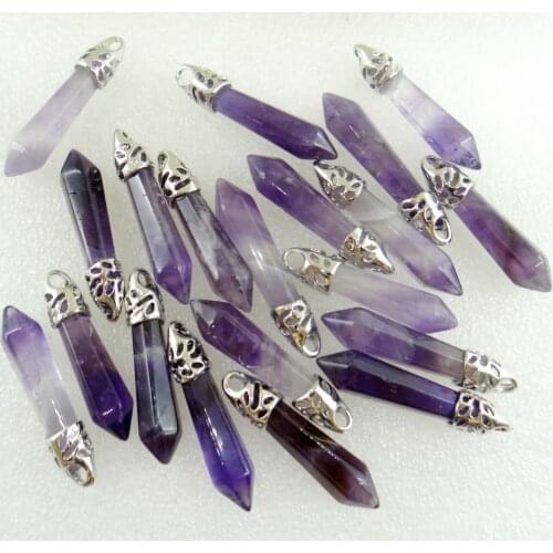 38*8MM Natural stone Quartz crystal amethysts aventurine mix pillar chakra Pendant Jewelry making necklace for men woman 20pc