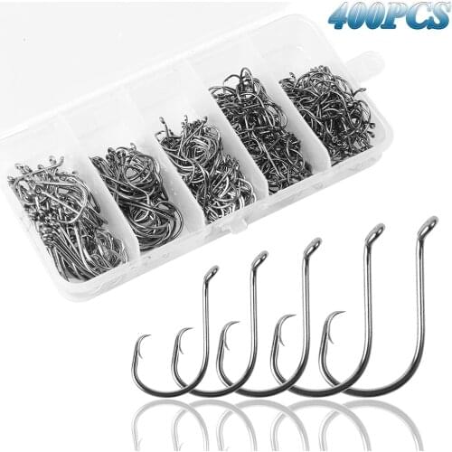 400Pcs/Box Offset Circle Fishing Hooks High Carbon Steel 2X Strong Sharp Octopus Fishing Hook For Saltwater Freshwater