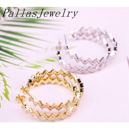 5Pairs, Trendy Paved Cubic Zirconia Circle Earrings Gold / Silver Color Stud Earrings for Women Jewelry