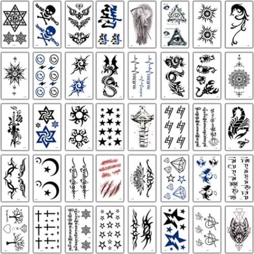 50pcs/set Fake Tattoo Sticker for Men Women Black Sketches Dragon Wolf Tattoo Designs Shoulder Arm Hand Temporary Tattoo Sticker