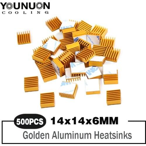 500Pcs 14x14x6mm Golden Cooling Heatsinks Cooler MOS Heatsink VGA Card Aluminum Radiator