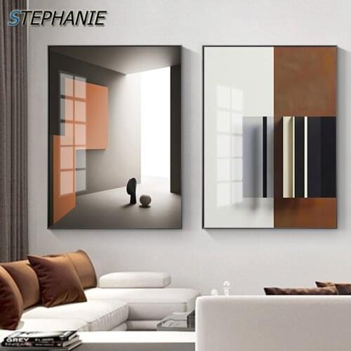 Abstract Geometric Architectural Canvas Painting Nordic Black White Gray Posters Prints Wall Art Picture for Living Room Decor