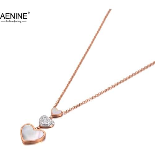 AENINE 316L Stainless Steel CZ Crystal Heart Pendant Necklaces Black Acrylic Chain Link Choker Necklace For Women AN20066