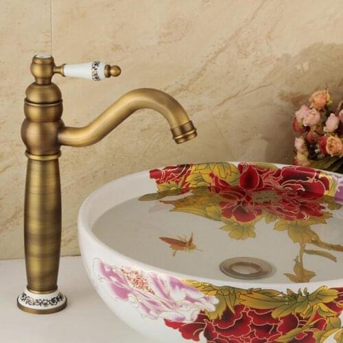 Antique Brass Basin Faucet Bathroom Kitchen Deck Mounted Tap Cold and Hot Water Bathroom Hand Face Wash Sink Taps