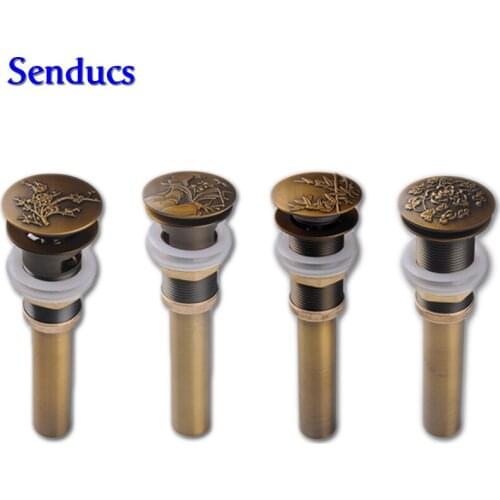 Free shipping Brass Drains Antique Rose Gold Bathroom Faucet Pop Up Vessel Basin Sink Drain Stopper with Overflow/Non-overflow