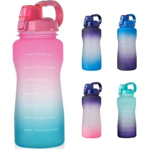New 2000ML Large Capacity Gradient Water Bottle Bouncing Cover Fitness Drinking Cup with Straw for Outdoor Sports