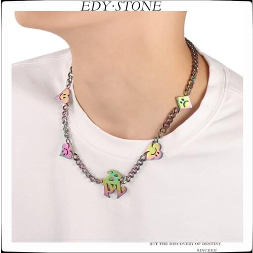 EDY 2021 New Punk Hip Hop Colorful Hero Smiley Flower Solitaire Stainless Steel Necklace For Women Men Girls Party Jewelry