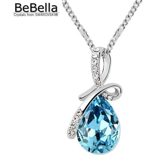 BeBella tear drop pearl shape pendant necklace with Crystals from Swarovski Elements fashion jewelry for women girl gift