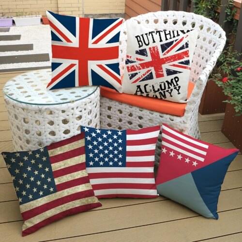 American Flag Pattern Cushion Cover Pillow Case Cotton Linen UK Flag Home Decorative Office Sofa Chair Cushion Cover