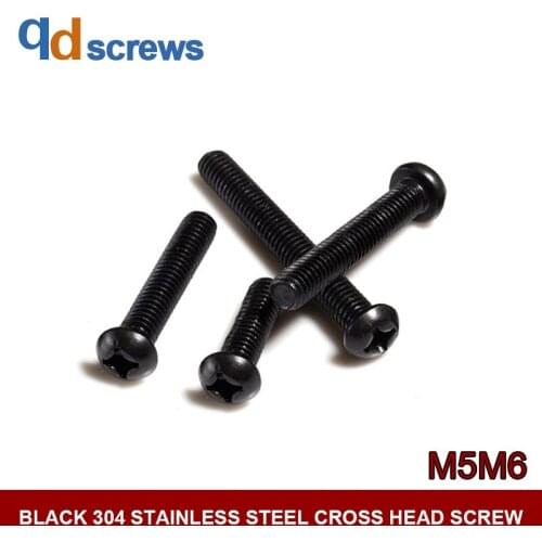 Black Oxide 304 M5M6 stainless steel cross head Phillip round screw Pan head screws with cross recess GB818 DIN7985 ISO 7045