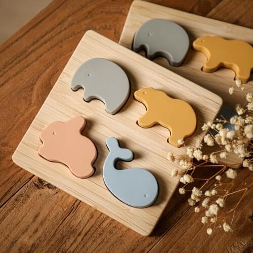 Baby Silicone Puzzle 3D Cartoon Animals Shapes Wooden Blocks Intelligence Jigsaw Montessori Toys Baby Teether Kids Birth Gifts