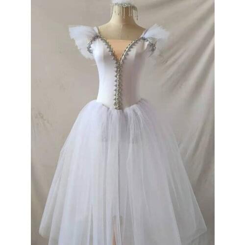 Girls Ballet Tutu Dress Gymnastics Leotard White Long Ballet Dress Girls Princess Ballerina Dance Costume Birthday Party Dress