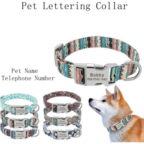 Pet Dog Collar Leash Personalized Custom Dog Collar Lead Name ID Tags For Small Medium Large Dog Pitbull Bulldog Beagle Collar