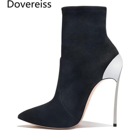 Dovereiss Fashion Womens Shoes Winter Pure color consice Suede Pointed Toe sexy Stilettos Heels Sexy Short boots big size 43