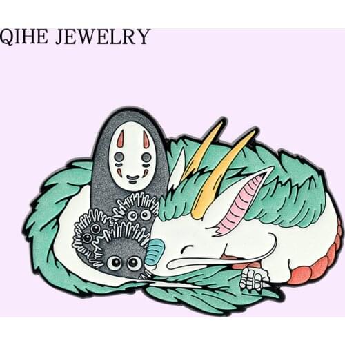 No Face Man White Dragon Enamel Pin Kawaii Cartoon Animals Brooch Anime Fan Collection Fluorescence Badge Unique Jewelry Gift