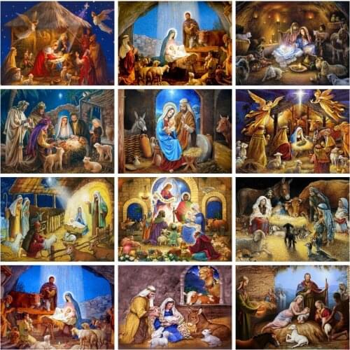 HUACAN Full Square Diamond Embroidery Jesus Birth Cross Stitch Diamond Painting Religion Art Rhinestone Needlework Wall Art