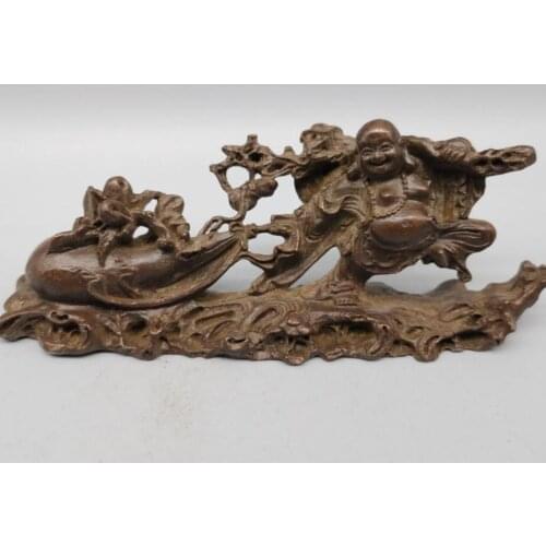 China copper maitreya Buddha Pull purse small crafts statue