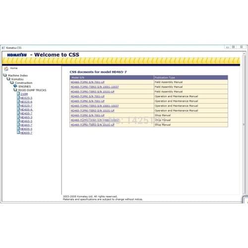 Komatsu CSS Construction Rigid Dump Trucks Shop Manuals
