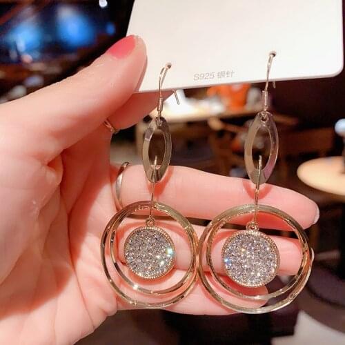 Korean New Fashion Rhinestone Hoop Earrings Shine Crystal Hollow Gold Color Round Circle Earring For Women Wedding Jewelry Gift