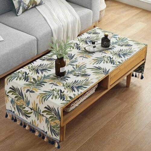 Fashion Home Nordic style bronzed cotton and linen green big leaf tablecloth Table flag Tea table cover