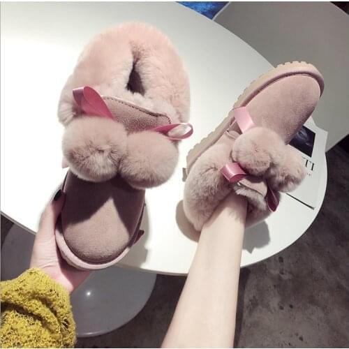 Fashion Snow boots female short fur boots new winter plus velvet thick warm snow cotton shoes