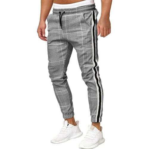MenS Sports Pants Pocket Stripe Check Printing Running Pants MenS Sports Football Training Elastic Jogger Fitness Sports Pants