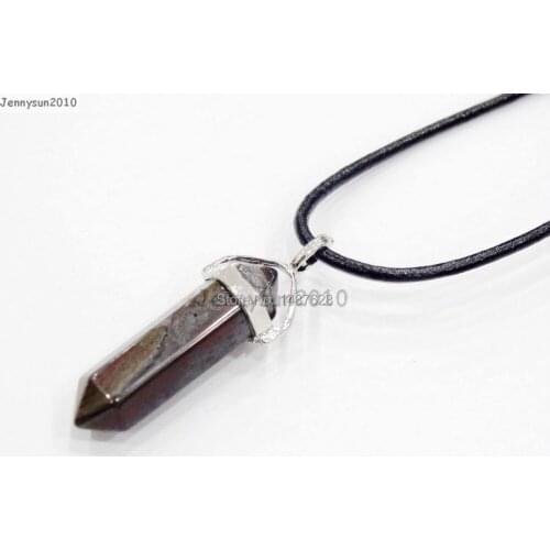 Natural Tigereye lron Gems Stones Hexagonal Pointed Healing Reiki Chakra Pendant Black Leather Cord Necklace18''lnch 5 Sets/Pack