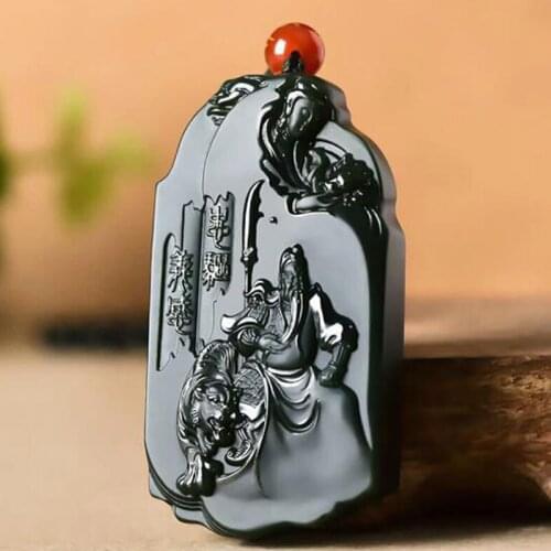 Natural Hetian Jewelry Carved Chinese Guan Gong Amulte Blessingfine Mens Pendant Real Jade Necklace