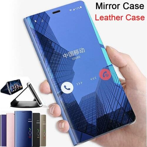 Original Silicone Case On For Sony Xperia XZ XZ3 XZ4 XZ5 Luxury Flip Leather Stand Clear View Smart Mirror Magnetic Book Cover