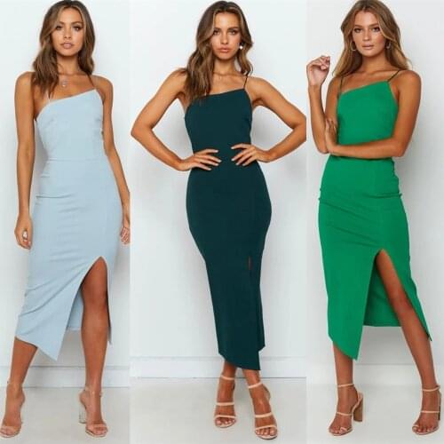 Echoine Strap Sexy Skinny Bodycon Midi Dress Split Fitness Slim Dresses Summer Party Night Club Vintage Vestidos Skinny Robe