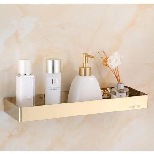 Bathroom Shelf Stainless Steel Gold Shower Rack Corner Shelf Square Bath Shower Shelf Nail Free Black Storage Organizer Rack