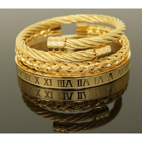 3pcs/Set Hot Men Titanium Steel Roman Numeral Bracelet Horseshoe Buckle Bangles Pulseira Bileklik Luxury Handmade Jewelry