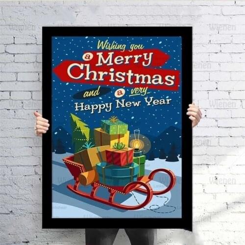 Festival Home Wall Decoration Merry Christmas Happy New Year Wall Art Canvas Printing Posters and Prints for Living Room Decor
