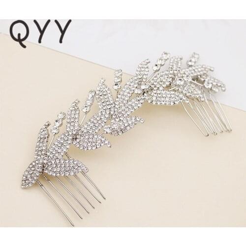 QYY Fashion Bridal Rhinestone Leaf Hair Comb Clip Crystal Wedding Jewelry Accessories Headpieces Hair Pins