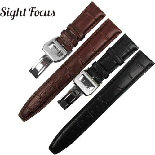 20mm 22mm Matte Calf Skin Leather Strap for IWC Chronograph Watch Bands Black Brown Bracelet with Deployant Clasp Belt Butterfly