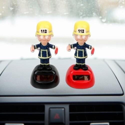 DIY Firemen Design Car Dashboard Decoration Interior Pendant Ornament Solar Powered Dancing Toy Off Road 4x4 Auto Accessories
