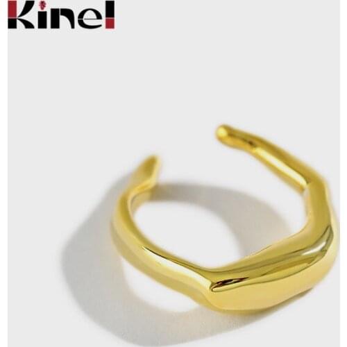 Kinel Silver 925 Jewelry Adjustable Finger Rings for Women Irregular Smooth Design 18K Real Gold Plated Wedding Gift 2021 New